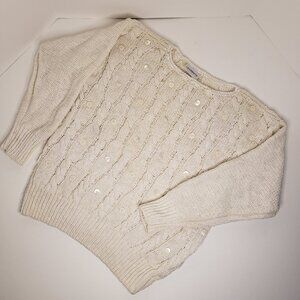 Vintage Liz Claiborne Cable Knit Sweater Off-white With a Lot of Buttons Unique